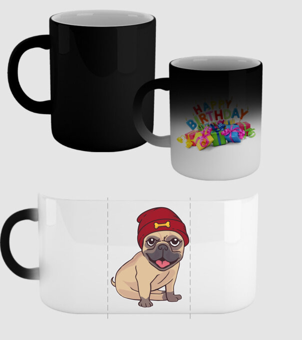 Mops cu șapcă model negru pe tricou
