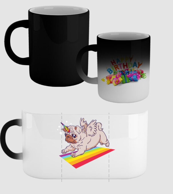 Mops unicorn model negru pe tricou