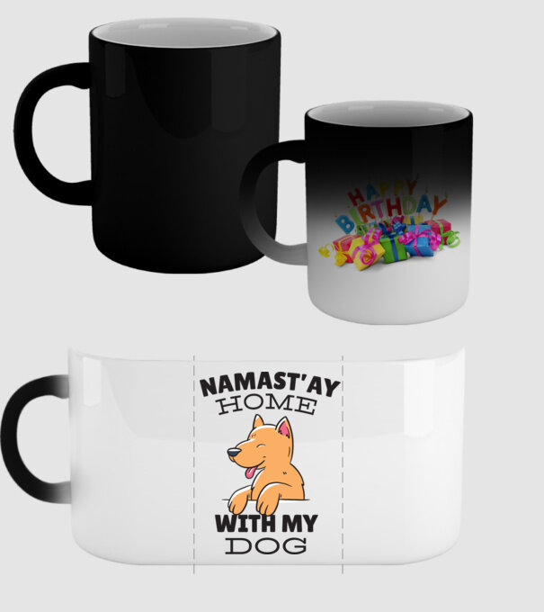 'Namast''ay Home with my Dog -Yoga Carantină' model negru pe tricou