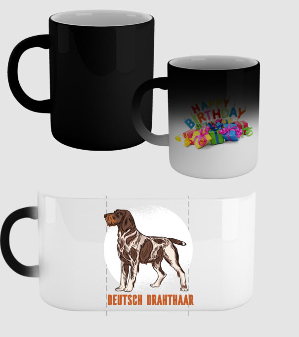 Brac german cu păr sârmos model negru pe tricou