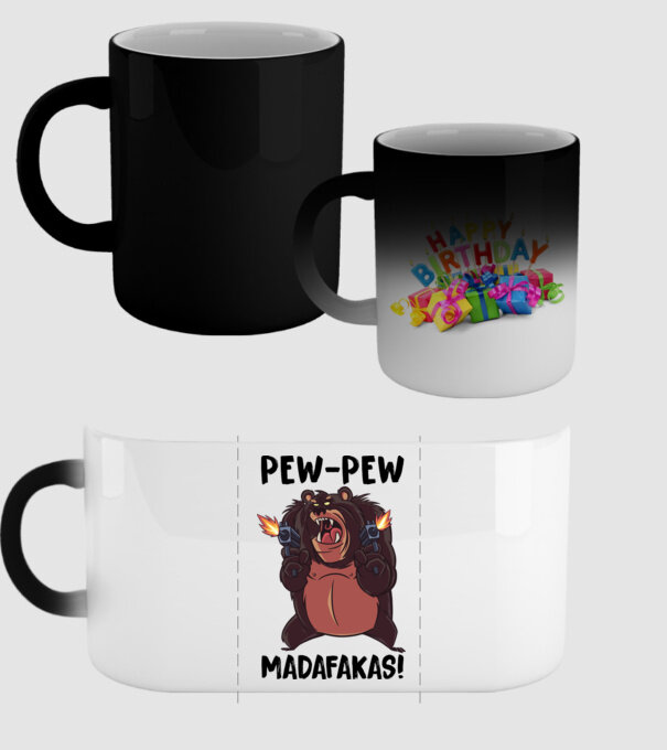 Pew Pew Pew Madafakas Urs alb model negru pe tricou