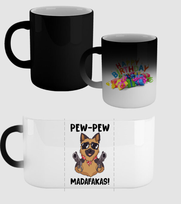 Pew Pew Pew Madafakas Ciobănesc german alb model negru pe tricou