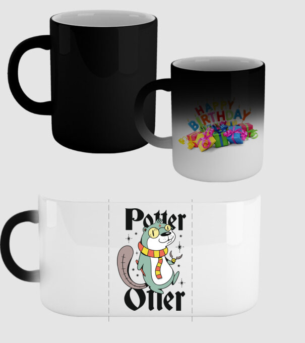 Potter Otter Vidra model negru pe tricou
