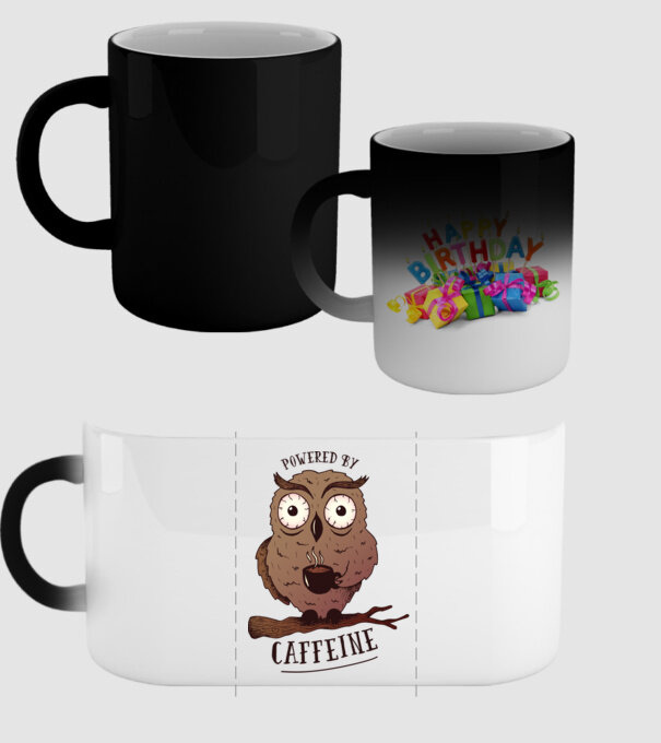 Powered by Caffeine - Tricou cu bufniță și energie de cafeină model negru pe tricou