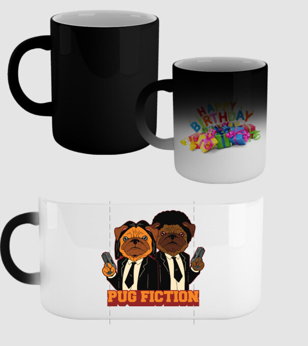 Pug Fiction Pugs Mops Pulp Fiction parodie model negru pe tricou