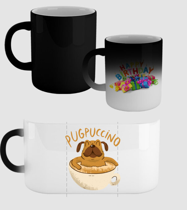 Pugpuccino Capuccino cu Mops model negru pe tricou