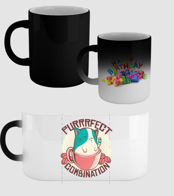 Purrrfect Combination Cafea cu pisică model negru pe tricou