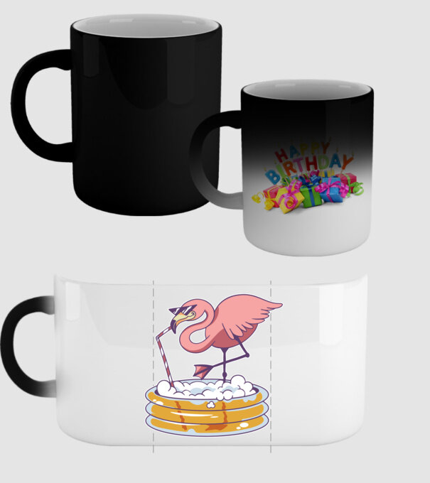 Flamingo cu bere model negru pe tricou