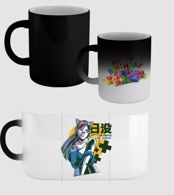 Fată Anime Sunset Tokyo model negru pe tricou