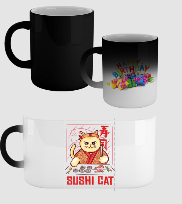 Pisică Sushi model negru pe tricou