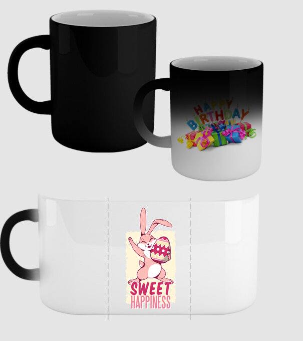 Sweet Happiness pentru Paște tricou cu iepuraș model negru pe tricou