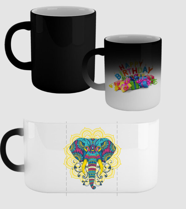 Elefant Mandala Colorat model negru pe tricou