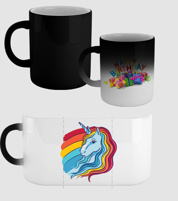 Unicorn cu Curcubeu model negru pe tricou