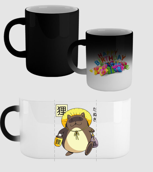 Tanuki Yokai model negru pe tricou
