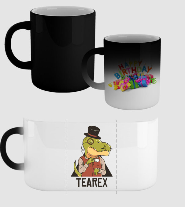 Tea Rex dinozaur cu ceai model negru pe tricou