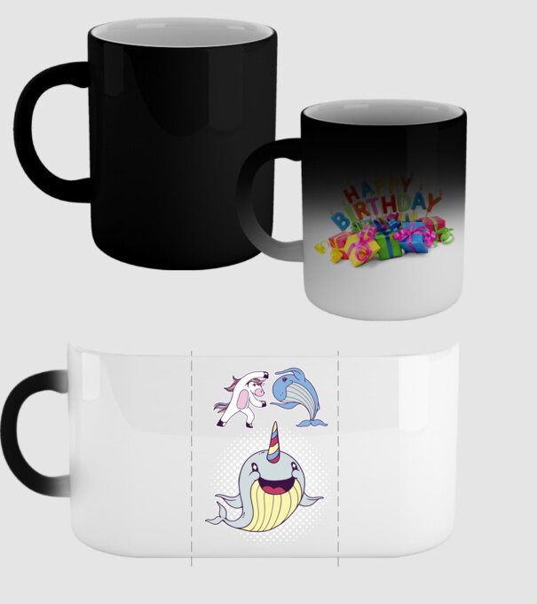 Unicorn Balenă Fuziune - Narval model negru pe tricou