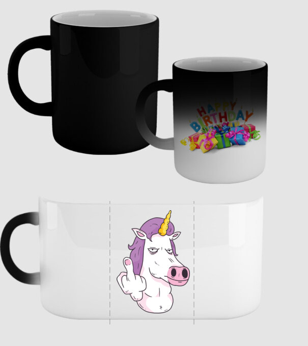 Unicorn arată degetul model negru pe tricou