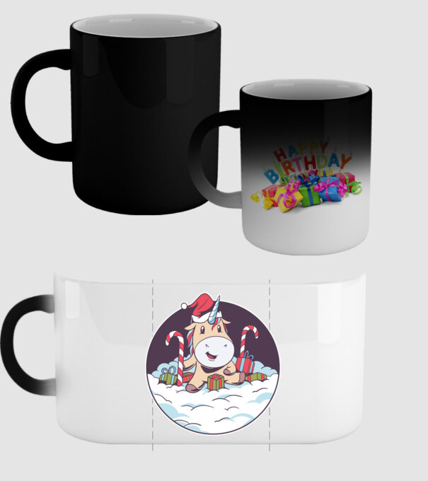 Unicorn Moș Crăciun cu cadouri model negru pe tricou