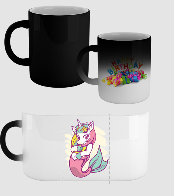 Unicorn Sirenă model negru pe tricou