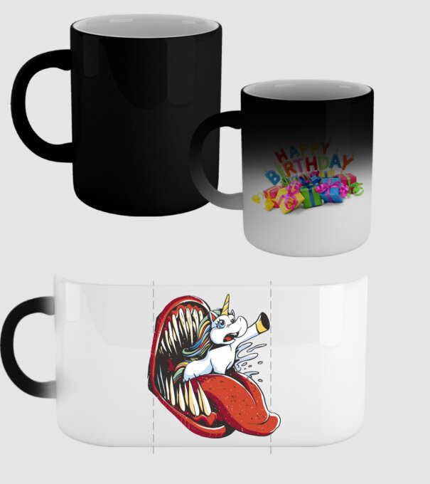 În gura monstrului Unicorn model negru pe tricou