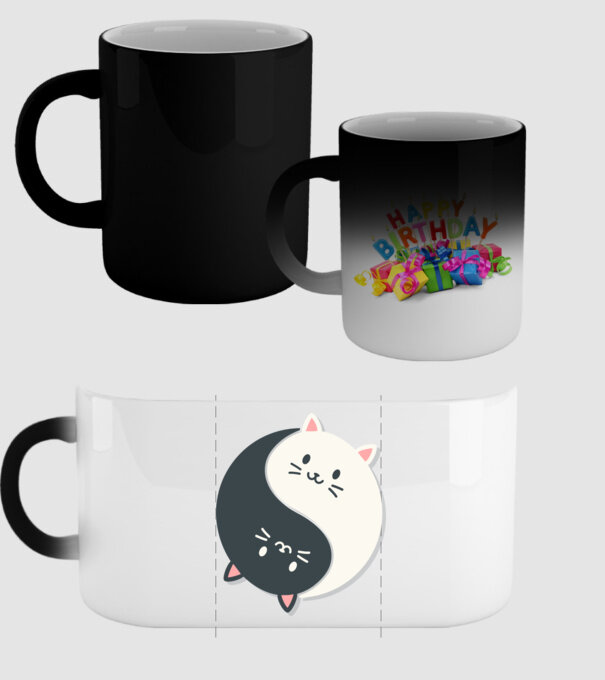 Pisicuțe Yin Yang model negru pe tricou