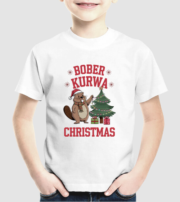 Bober Kurwa Christmas 3 model alb pe tricou