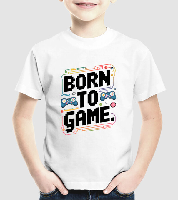 Born to Game Pixel Alb model alb pe tricou