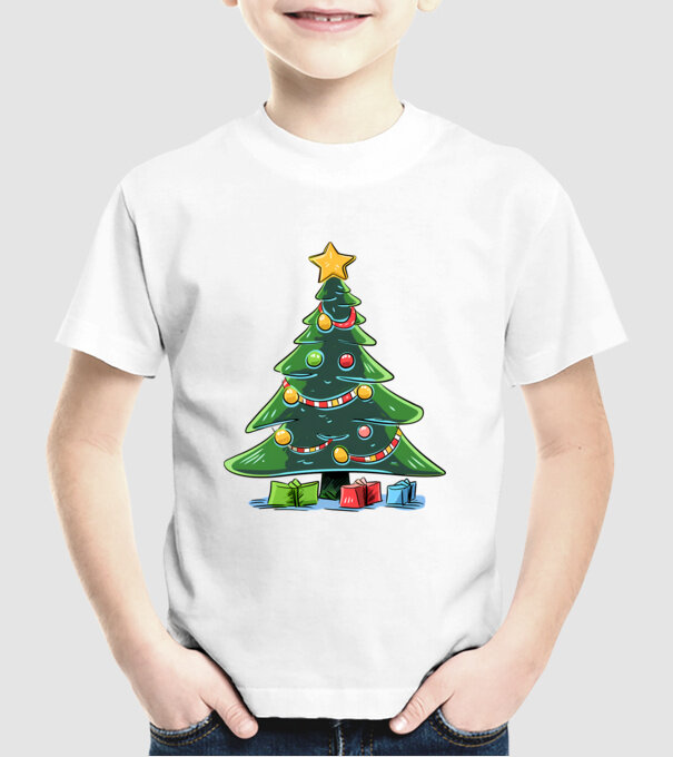 Brad de Crăciun model alb pe tricou