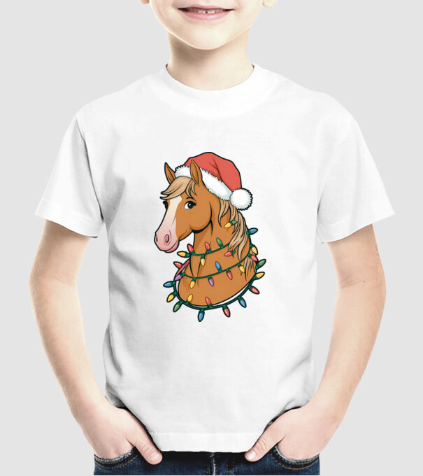Cal de Crăciun model alb pe tricou