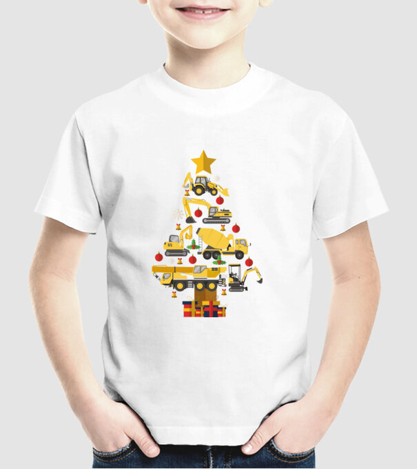 Construcția vehiculului pom de Crăciun model alb pe tricou
