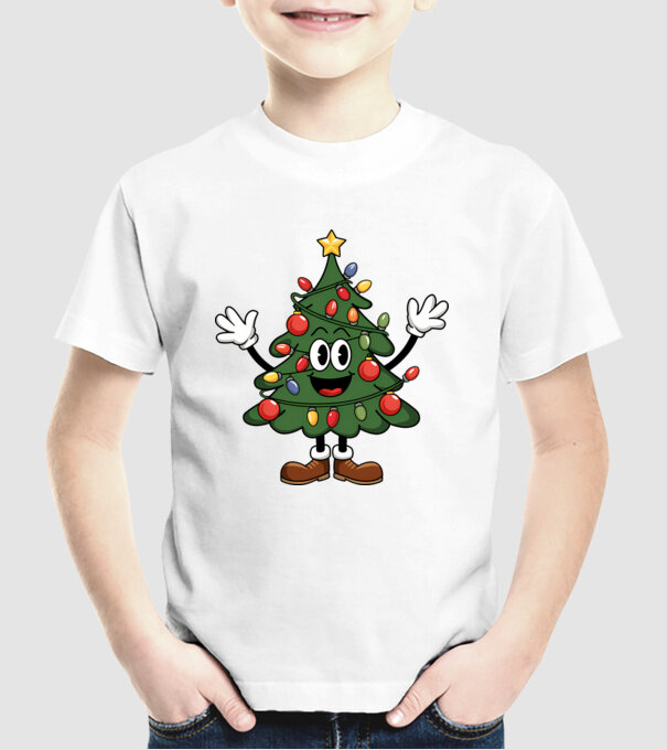 Copac de Crăciun drăguț model alb pe tricou
