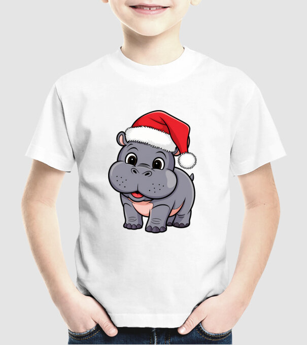 Crăciun Hippo model alb pe tricou