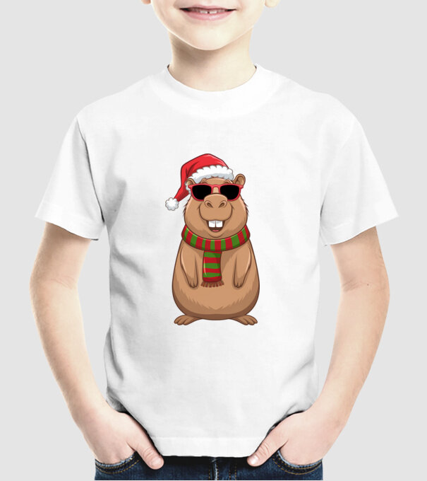 Crăciunul capybara model alb pe tricou
