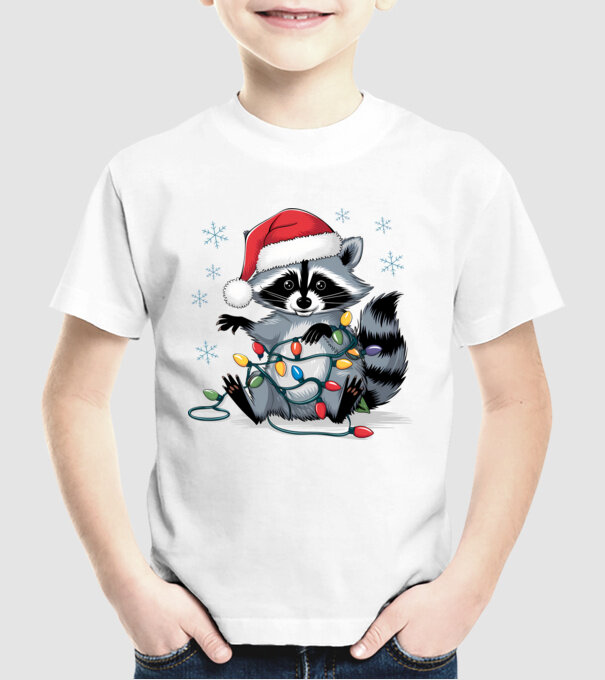 Crăciunul ratonilor Alb model alb pe tricou