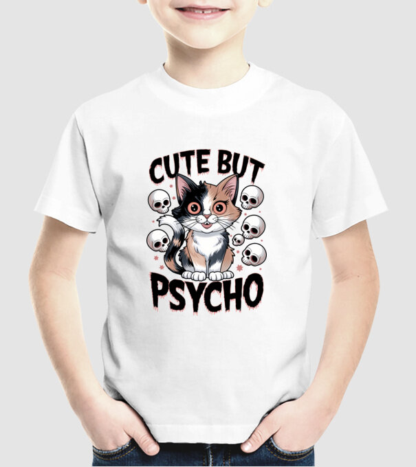 Cute, but Psycho pisică Alb model alb pe tricou