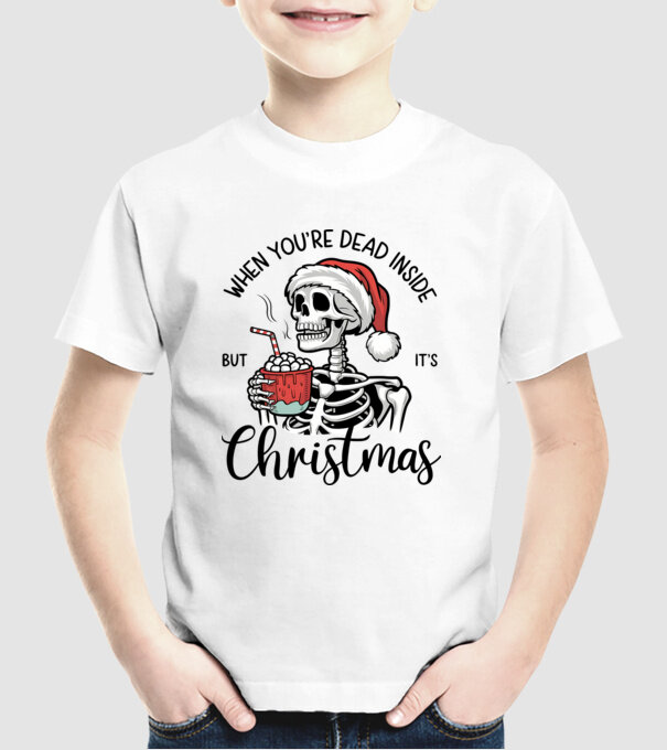 Dead inside, but it's christmas Alb model alb pe tricou