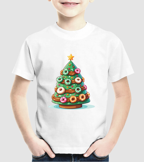 Doughnut pom de Crăciun model alb pe tricou