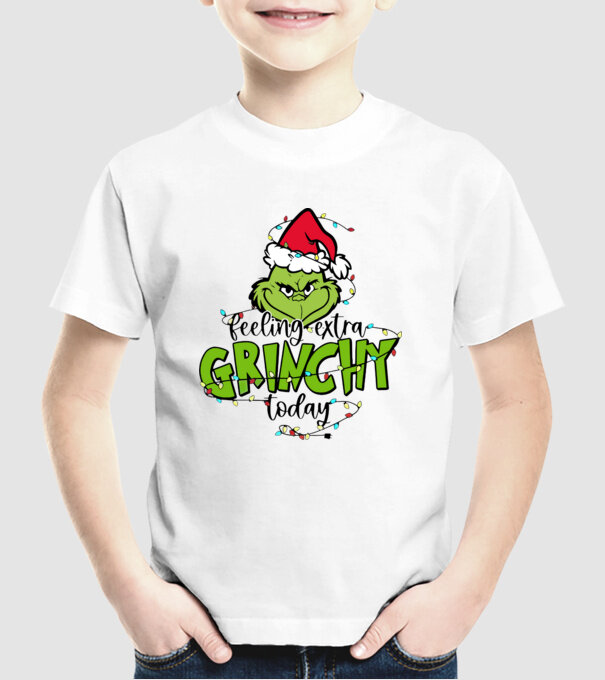Feeling extra Grinchy today model alb pe tricou