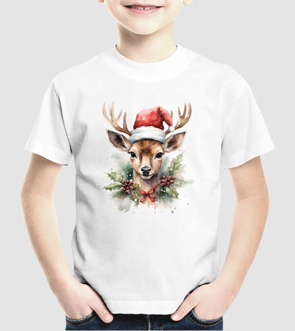 Festive Reindeer model alb pe tricou