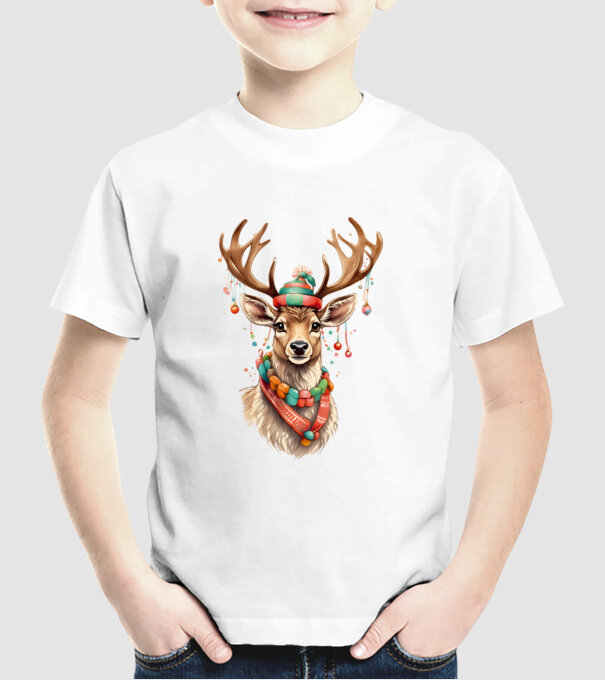 Festive Reindeer model alb pe tricou
