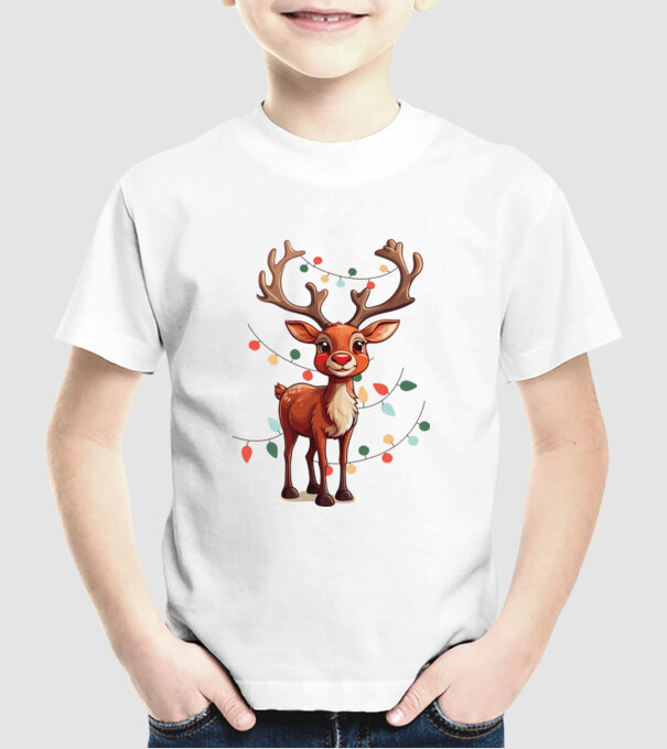 Festive Rudolph model alb pe tricou