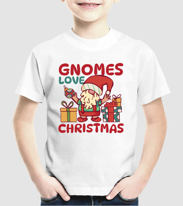 Gnomes LOVE Christmas model alb pe tricou