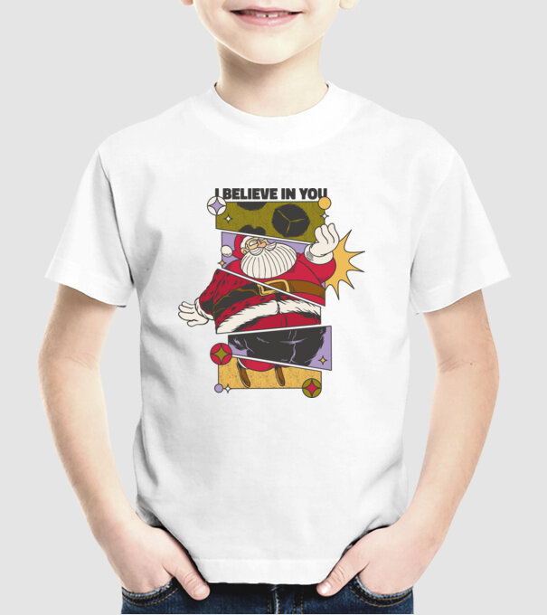 I believe in you Santa model alb pe tricou