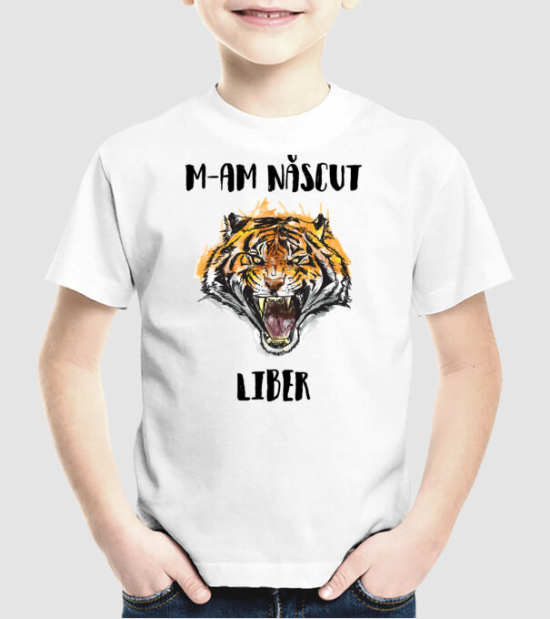 m-am născut liber model alb pe tricou