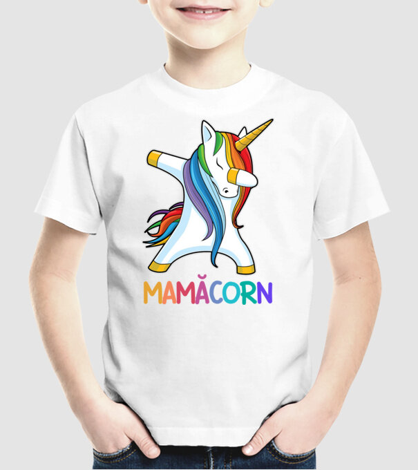 mamăcorn model alb pe tricou