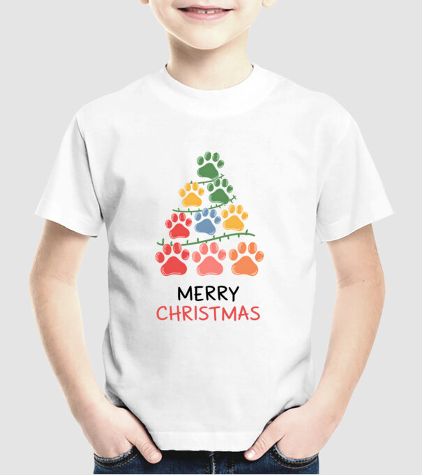 Merry Christmas Paws Alb model alb pe tricou