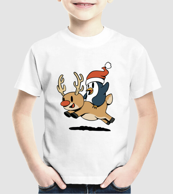 pinguin reindeer cristmas model alb pe tricou