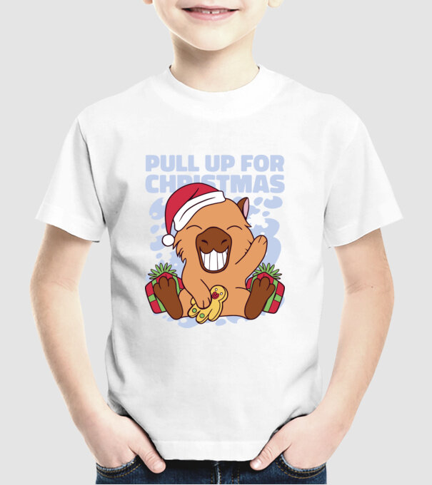 Pull up for christmas Capybara model alb pe tricou
