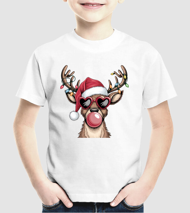 Ren amuzant de Crăciun model alb pe tricou