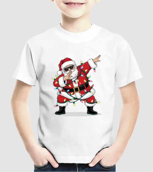 Santa Dab model alb pe tricou